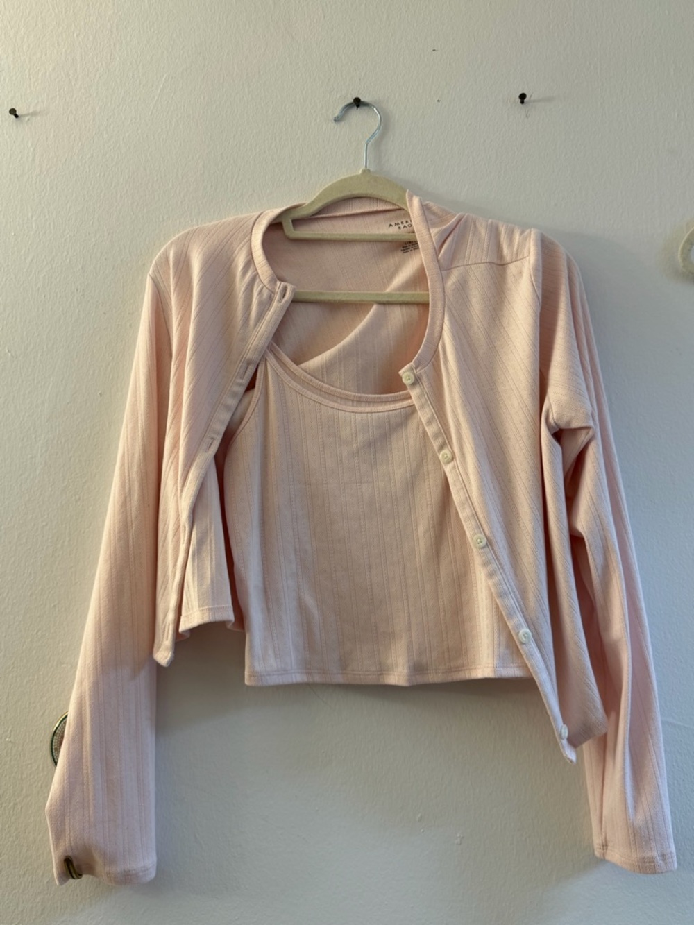 American Eagle Outfitters Light Pink Ribbed Tank & Cardigan Set